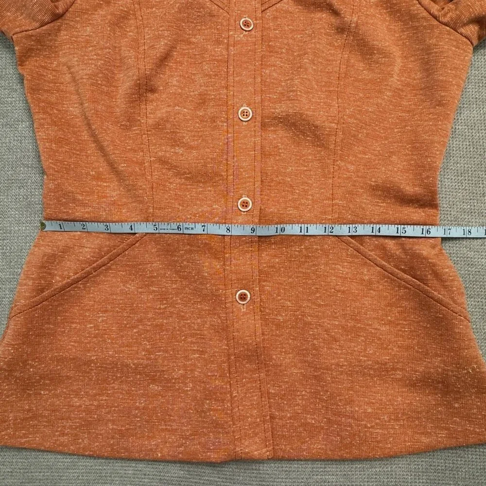 Vintage Rust Orange Button-Up Long Sleeve Shirt Jacket Size 16 Heathered Pockets - Picture 13 of 16